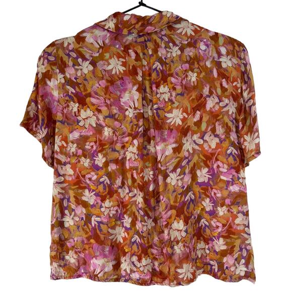 ASTR Tourist Button Down Top Rust Magenta Floral Camp Collar XS - Picture 7 of 8